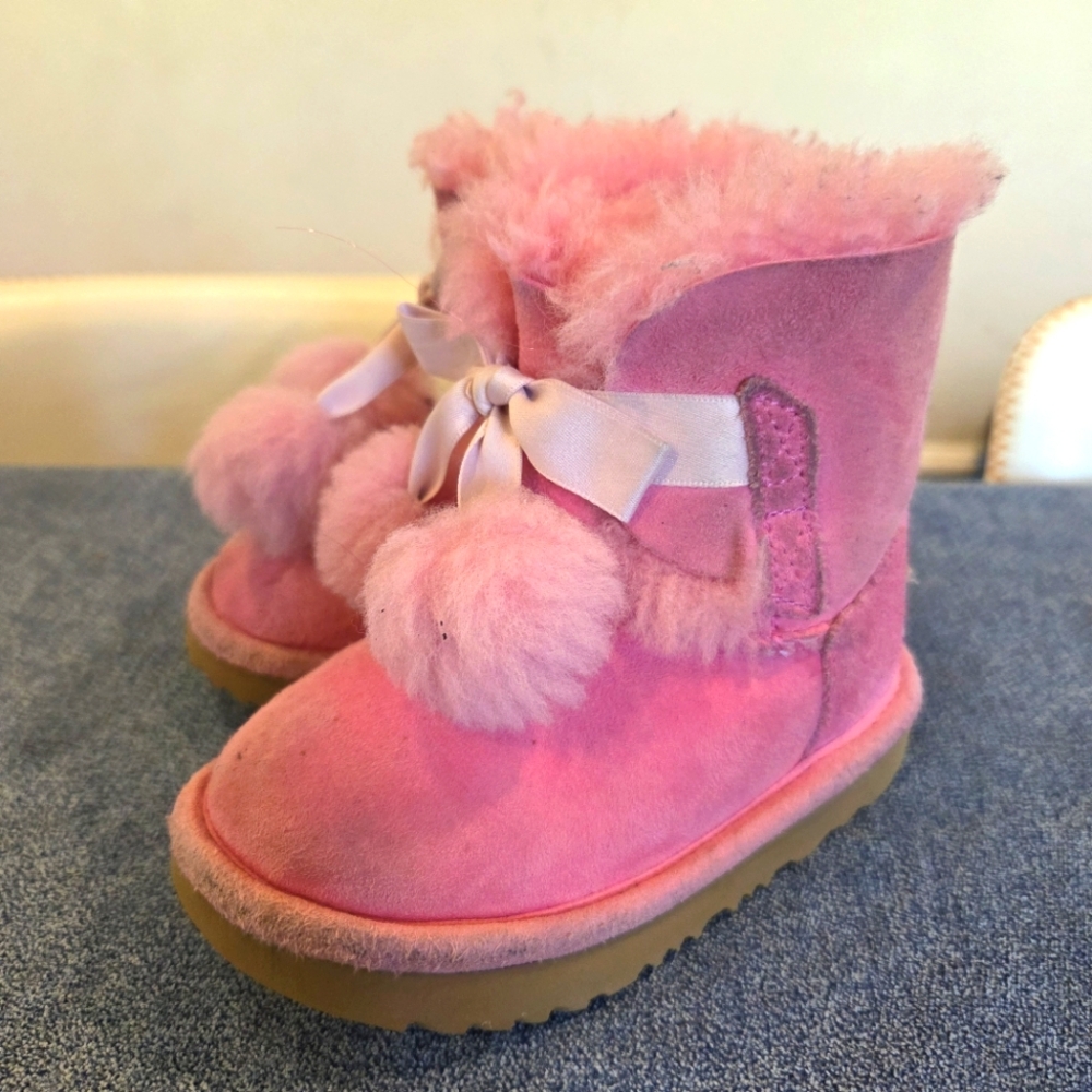 Toddler Pink Ugg Boots with Pom Poms